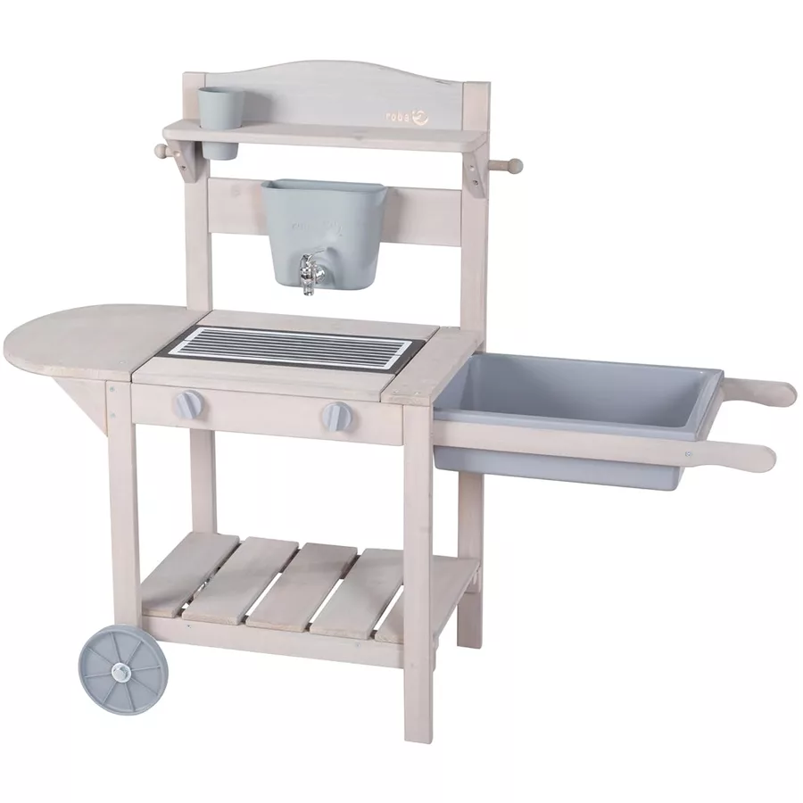 roba Mobile Outdoor Matschküche & Spielküche BBQ inkl. Zubehör grau lasiert