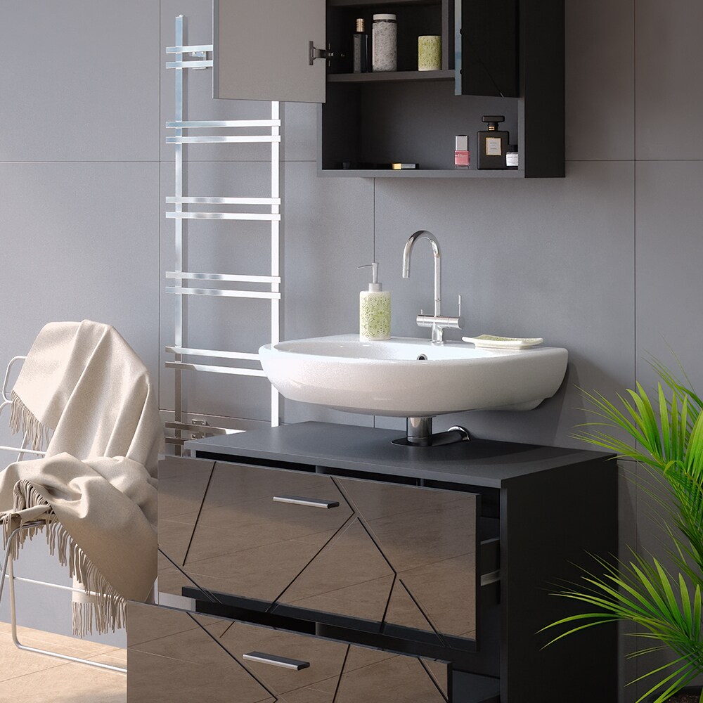 Vicco Badmöbelset Irma Anthrazit Hochglanz modern 80 cm Badezimmerschrank Badschrank Badezimmermöbel Waschtischunterschrank Spiegelschrank Schranktür Schrankfach Schrankschublade Ablage Aufbewahrung