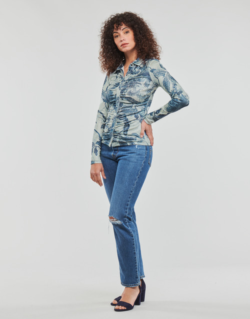 Guess - LS SHIRRED SNAP MILANA TOP - Bleu