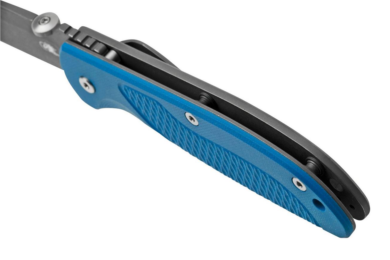 Rick Hinderer FireTac Spanto Battle Black, Black Blue G10, zakmes