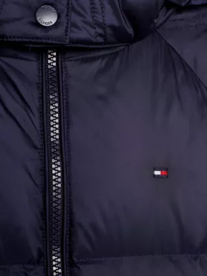 Casaco puffer de penas reciclado com capuz e modelagem relaxada