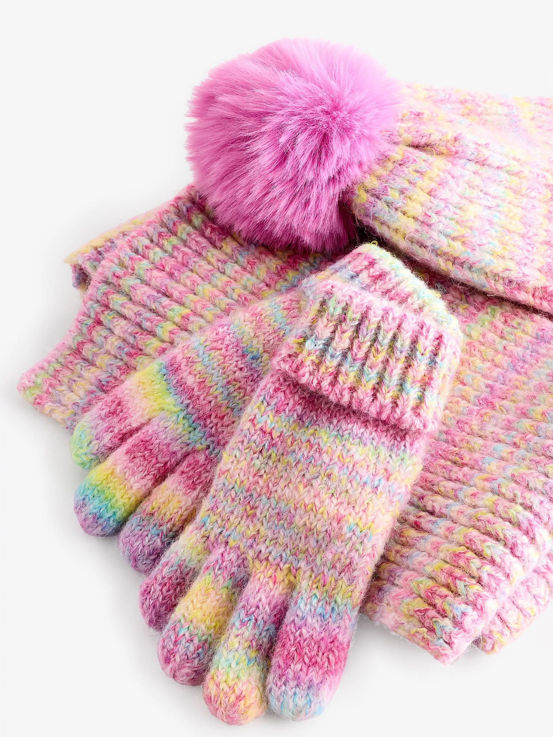 Regenboogprint - Set van muts, handschoenen en sjaal (3-16jr)
