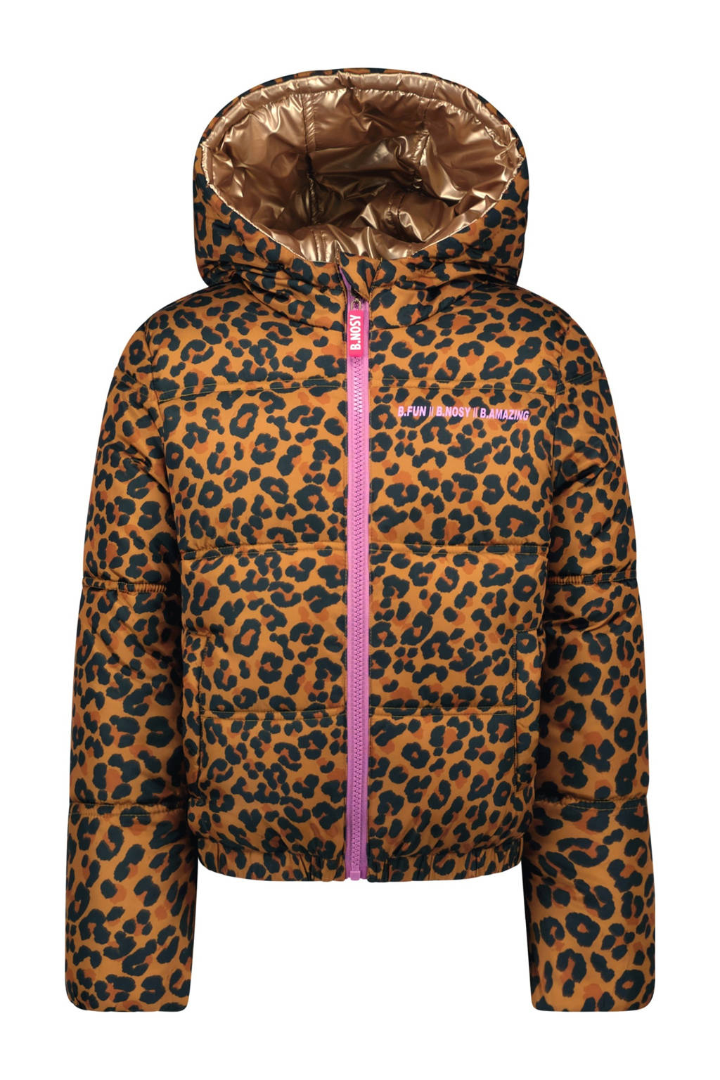 B.Nosy reversible gewatteerde winterjas Jacky met panterprint goud/bruin