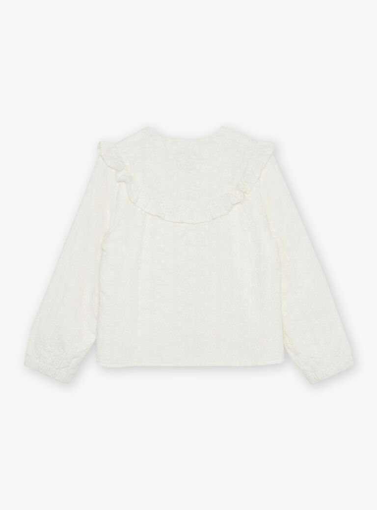 Veste écrue en popeline à broderies fantaisie