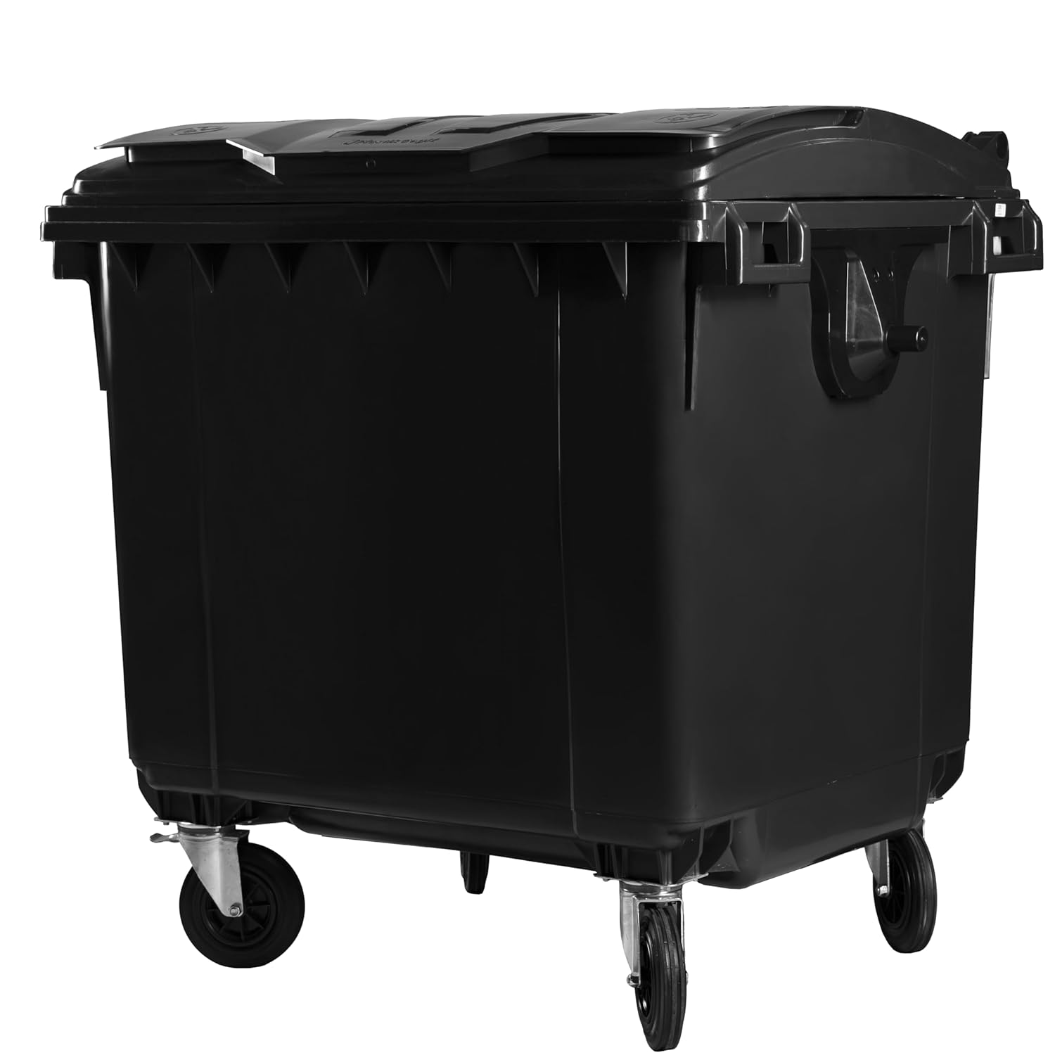 Hardwex Müllcontainer mit 4 Rädern mit Flachdeckel, Deckel im Deckel, Müllgroßbehälter, Abfalltonne, Mülltonne, Volumen: 1 100 Liter, Grau/Gelb, Größe: 1 344 x 1 370 x 1 070 mm