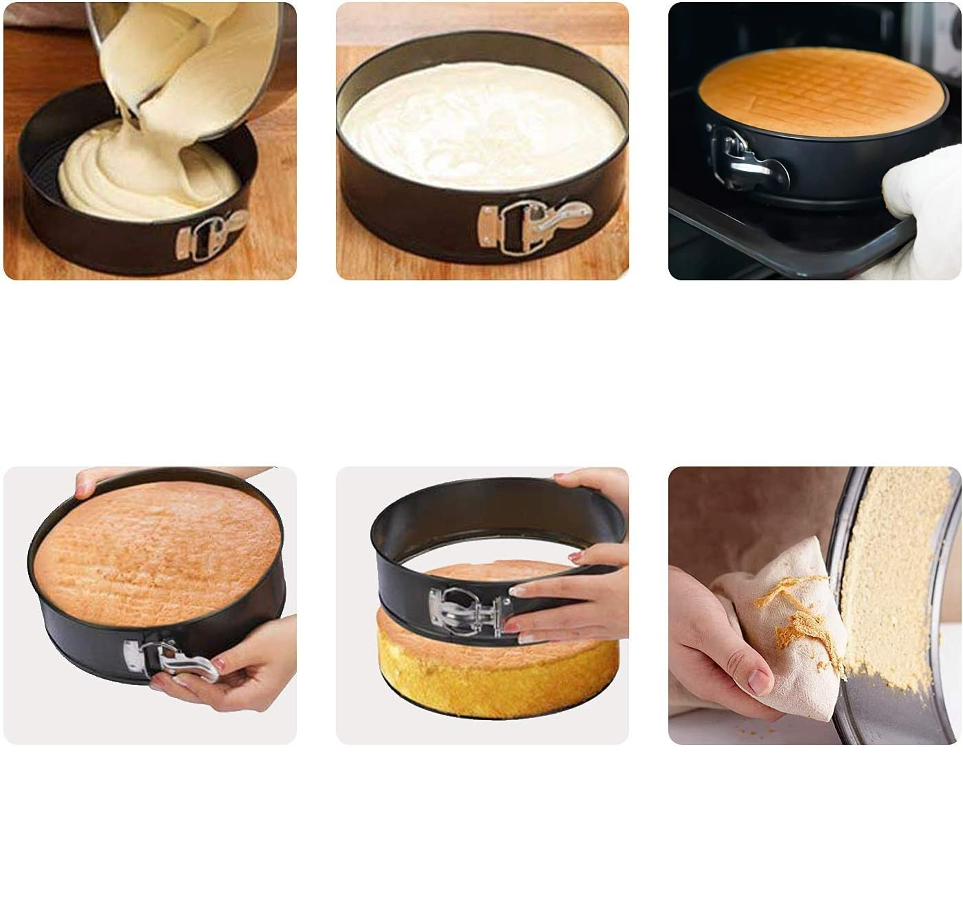 (3er Set) Ø11/18/23cm Edelstahl Kuchen Springform Anti-Haft Torten Backform - Schwarz
