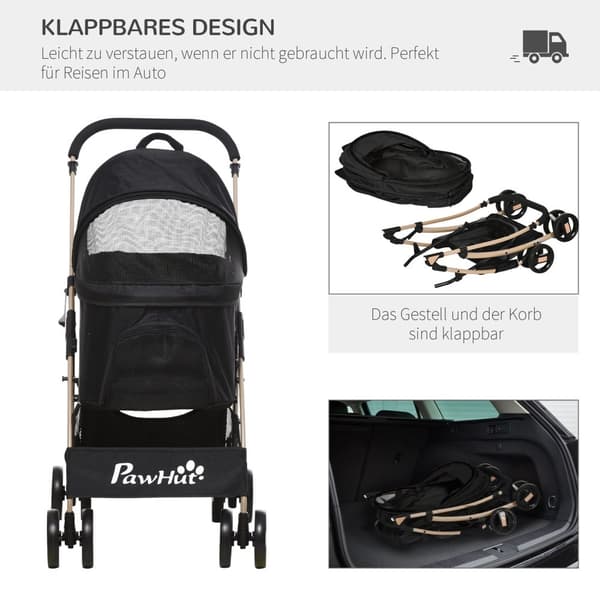 Hundevogn 2-I-1 Hundevogn & Bæreveske, Sammenleggbar Hundevogn Med Pute, 4 Hjul, Mesh-Vindu, Oxford Cloth, Svart