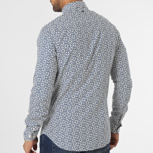 Chemise Manches Longues Slim SIL419 Blanc Bleu Marine