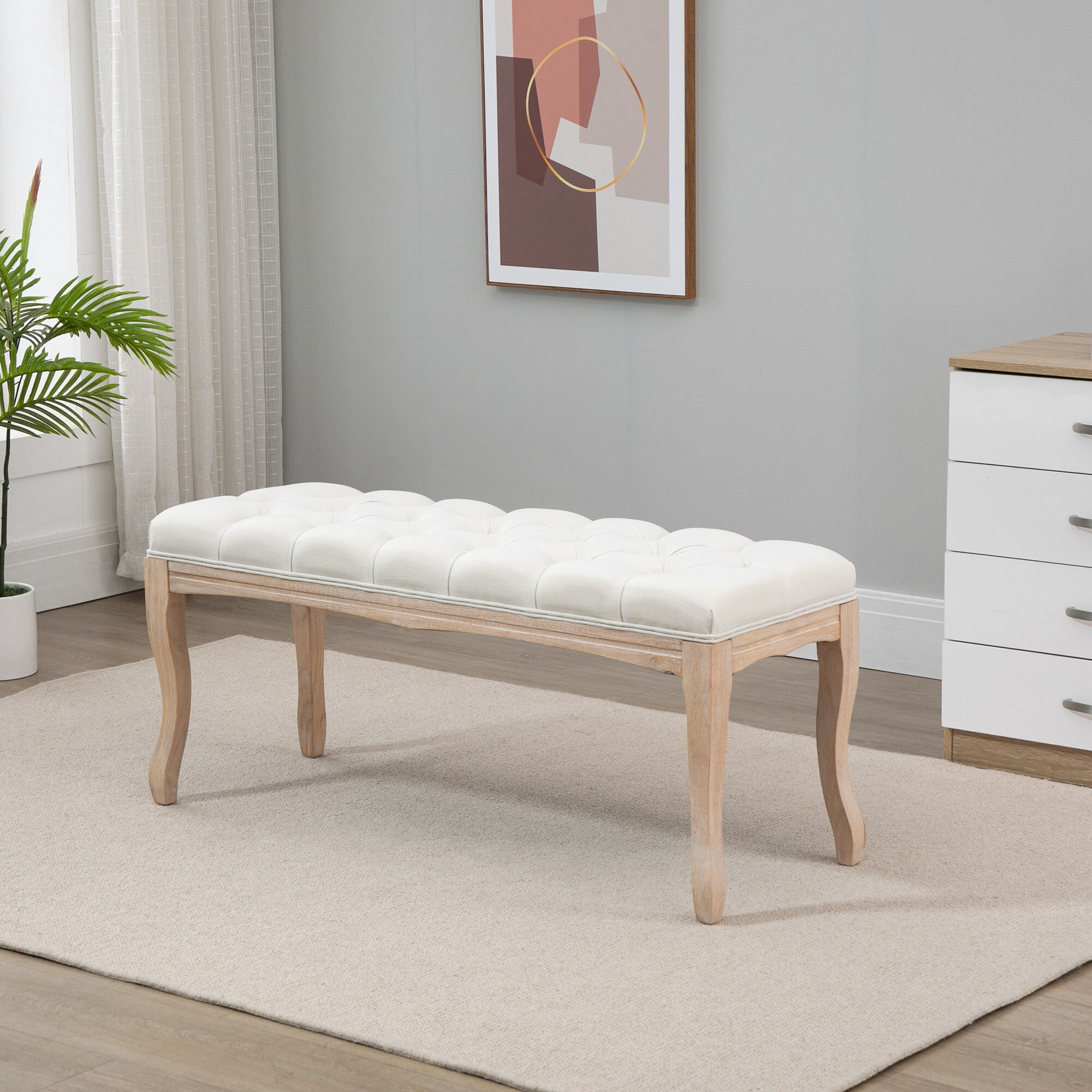 HOMCOM Polsterbank mit getufteten Design beige 110B x 38T x 49H cm