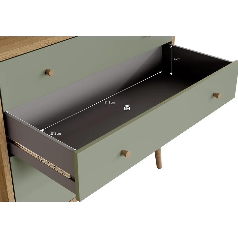 Meubella - Ladekast Wally - Licht eiken - Groen - 90 cm