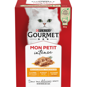 PURINA® Gourmet® Mon Petit Intense Fijne stukjes met Kalkoen, met Kip, met Eend 6x50g natvoer