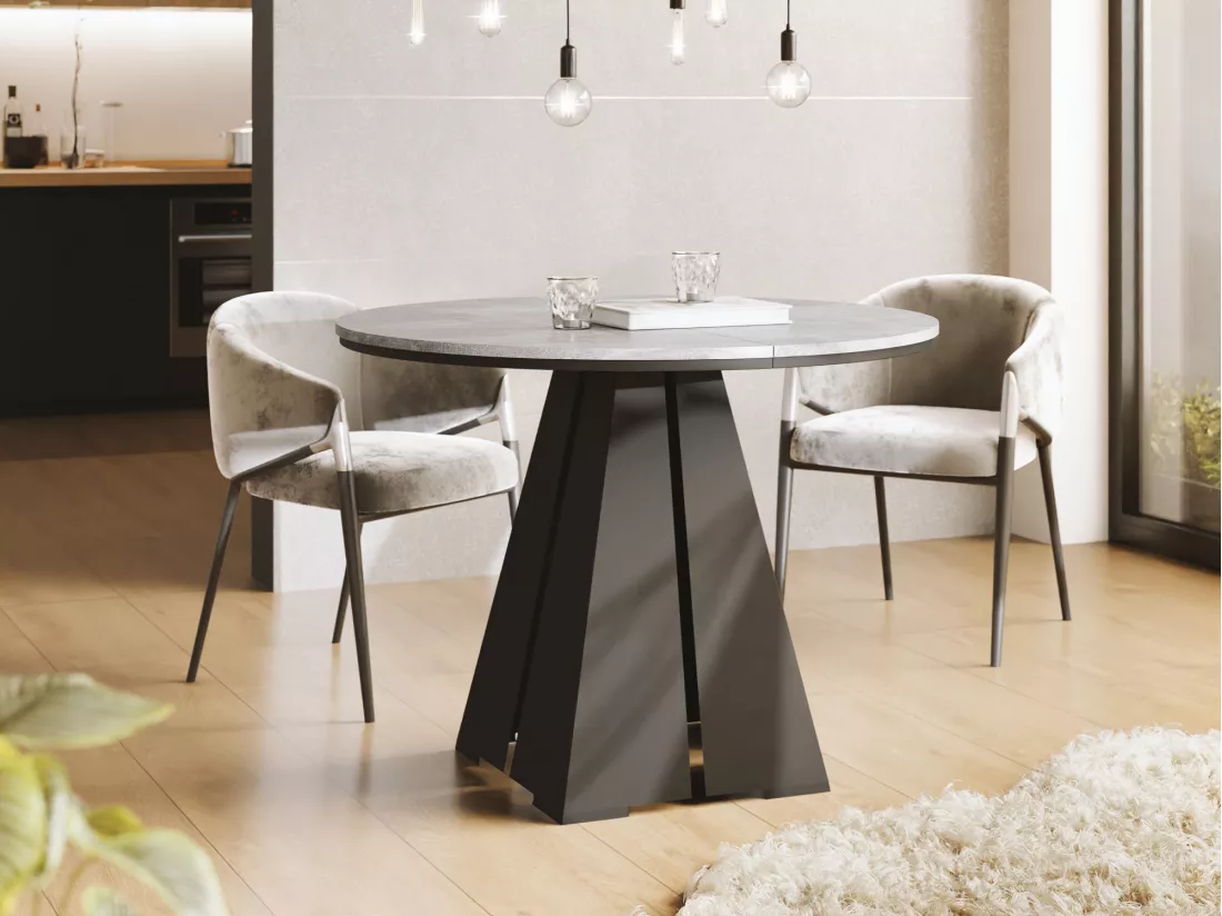 Table à Manger Ronde Extensible Avec Piètement Métallique Noir - Table Industrielle Moderne Pour Salle à Manger Ou Cuisine - 100 Cm à 180 Cm - Fabriqué En Ue - Béto