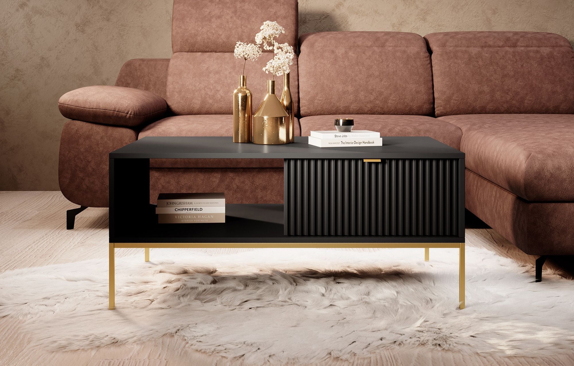 Navil 2 - Salontafel met 2 lades - Zwart - 104x68x46 cm