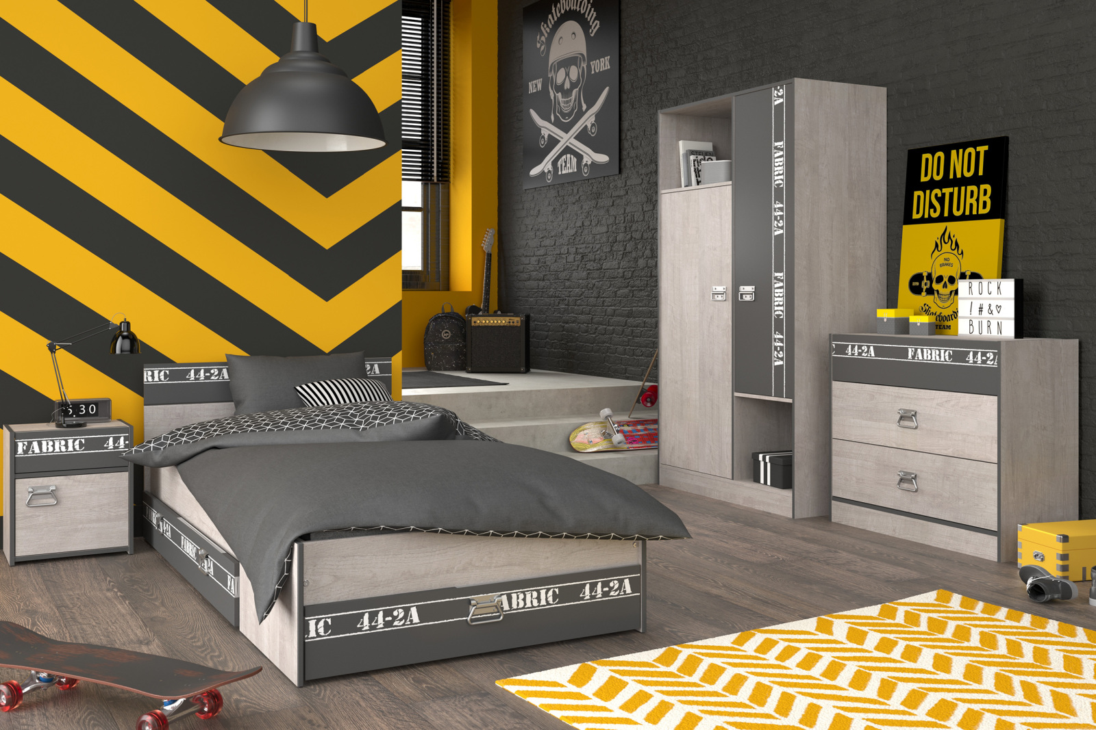 5-teiliges Jugendzimmer-Set FABRIC 1 - Esche - grau