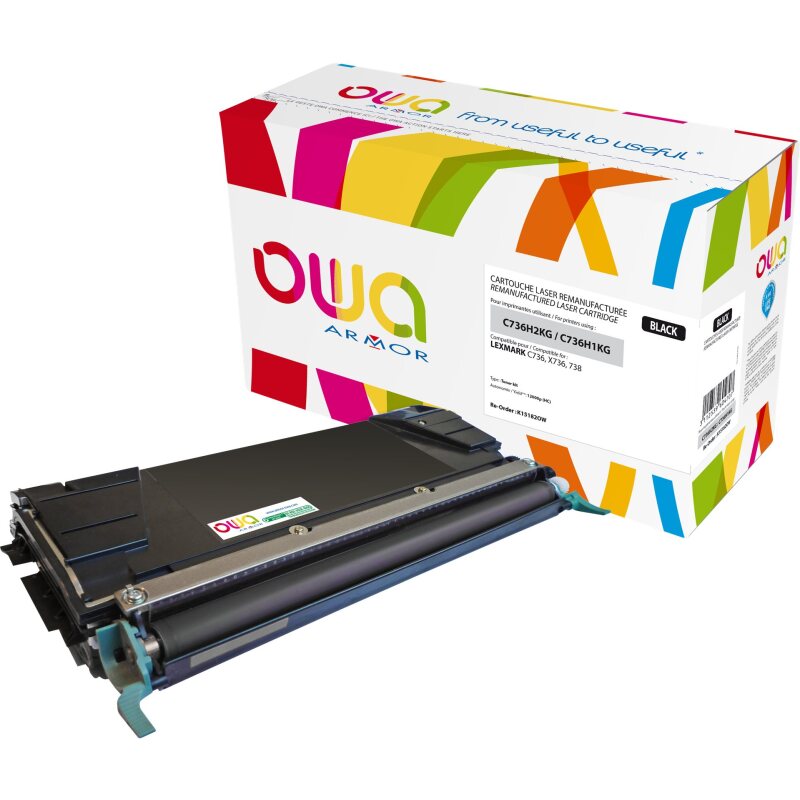Toner remanufacturé OWA - haute capacité - Noir - pour LEXMARK C736H2KG, C736H1KG