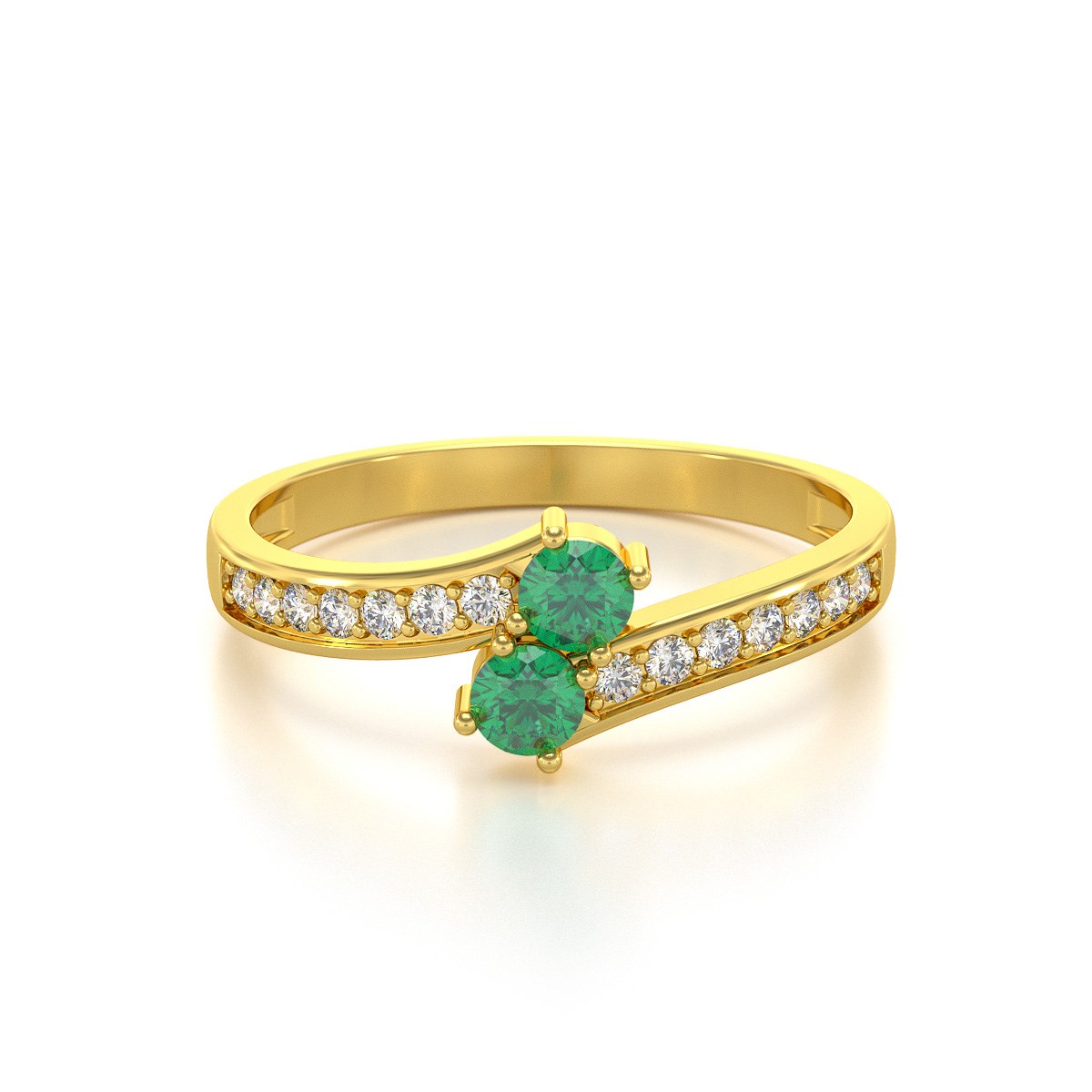 Bague ADEN Or 585 Jaune Duo Emeraude et diamants 2.15grs