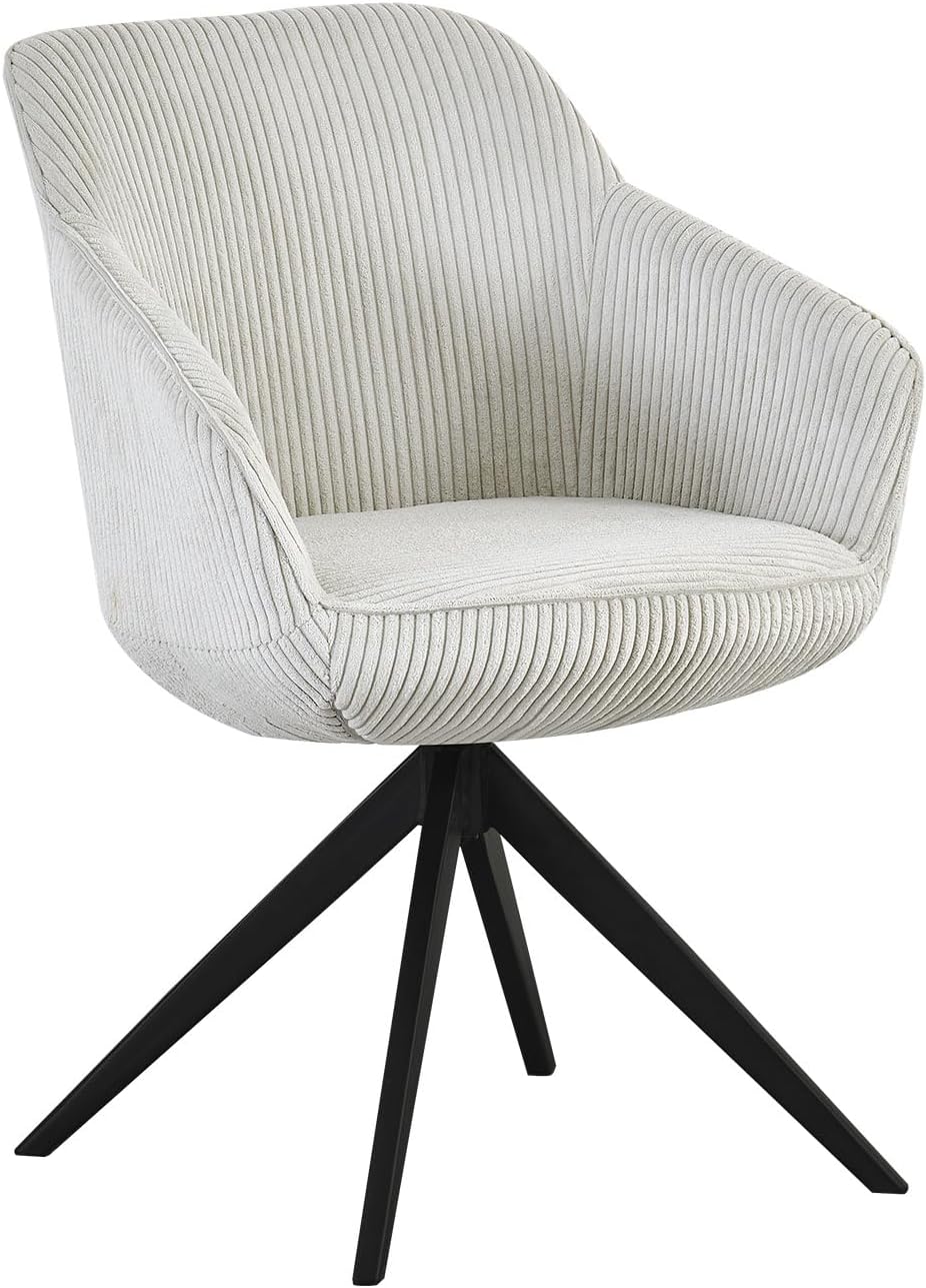 B&D home® Esszimmerstuhl ARVIT drehbar – mit Armlehnen, 360° Drehfunktion, Moderner Cordstoff in hell Grau, Metallgestell schwarz, komfortabel gepolstert