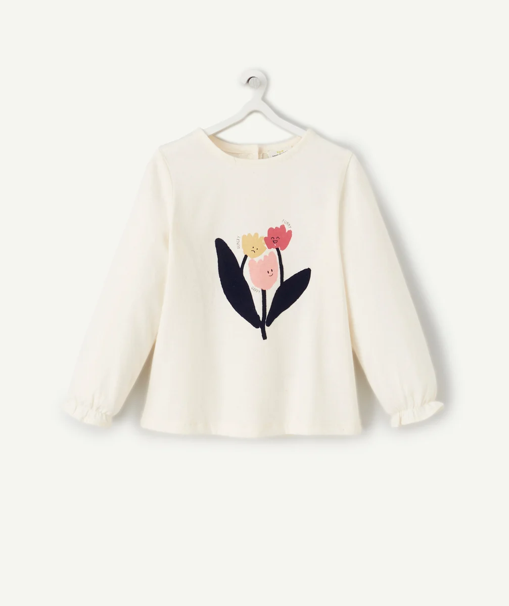 T-SHIRT BÉBÉ FILLE EN COTON BIO ÉCRU AVEC FLEURS
