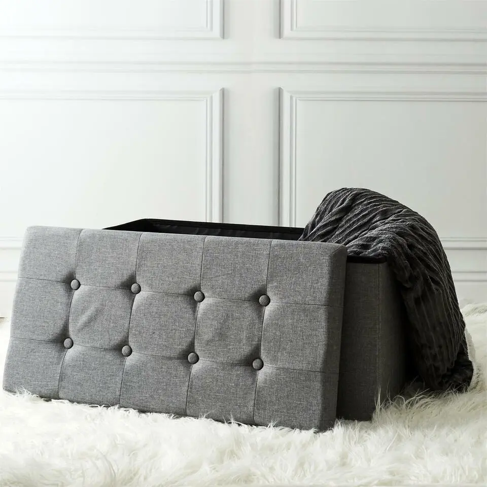 Home Deco Poef Chique - opbergbox - donkergrijs - 76 x 38 cm