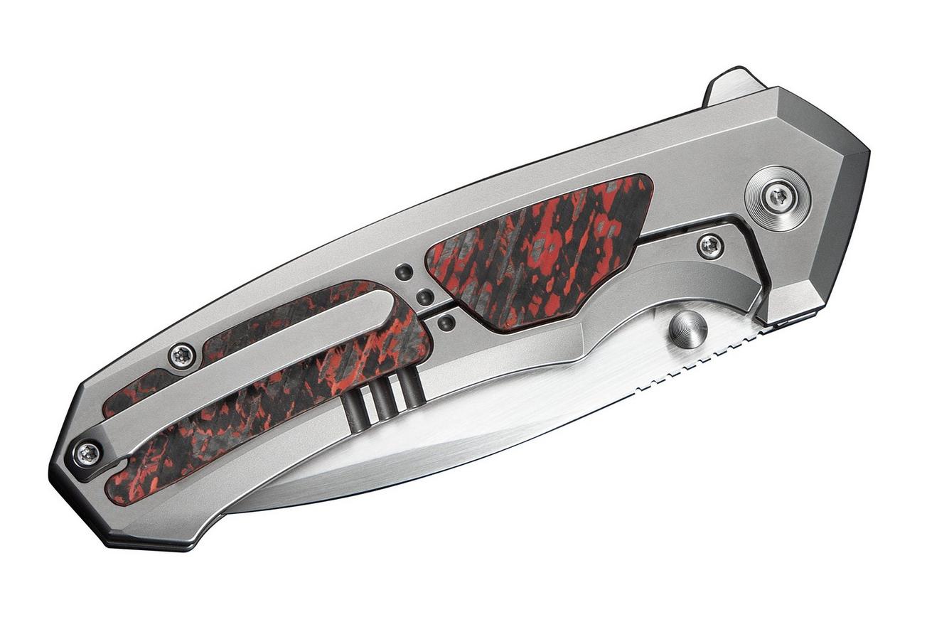 WE Knife Corwyn WE24088-4 Hand Satin Böhler M390, Polished Bead Blasted Titanium Lava Flow FatCarbon, zakmes