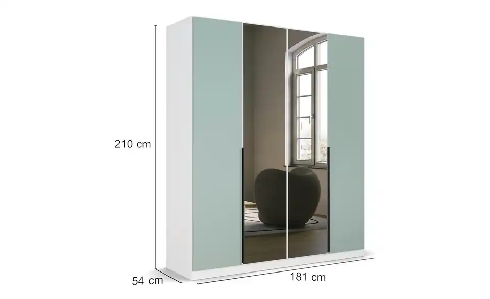 Drehtürenschrank Weiß, Salbeigrün 181 cm 4 Stück