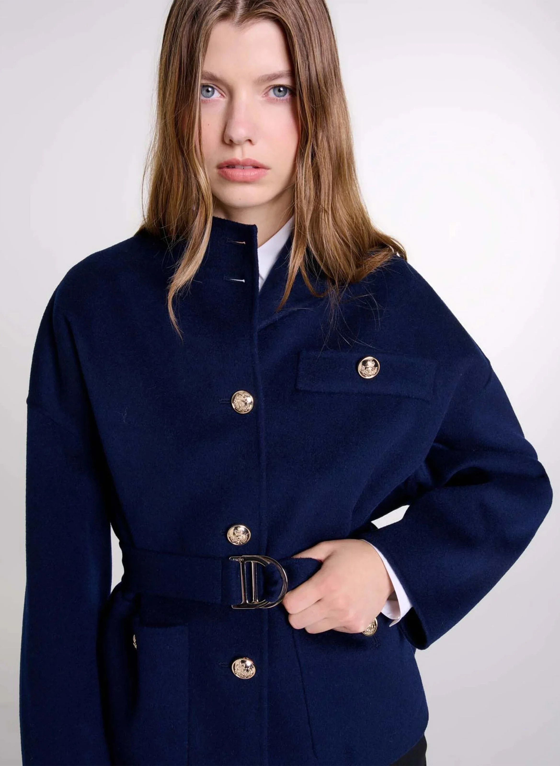 Veste droite en laine | Bleu