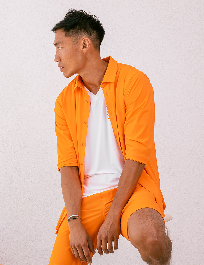 HBT CHEMISE HOMME CHARLIE MANCHES 3/4 ORANGE