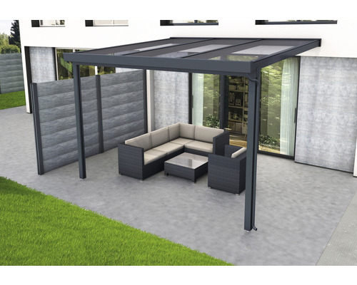 Gutta Premium terrasoverkapping van helder polycarbonaat, 309 x 306 cm, antraciet