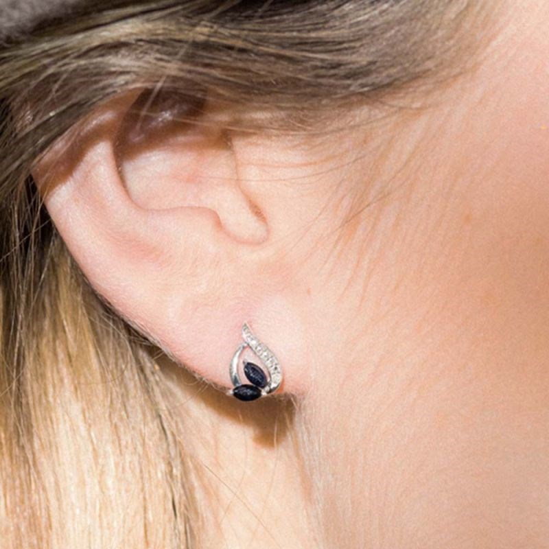 Boucles d'oreilles Or Blanc Diamant et Saphir