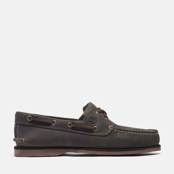 Chaussures bateau classique en cuir pour homme en gris moyen