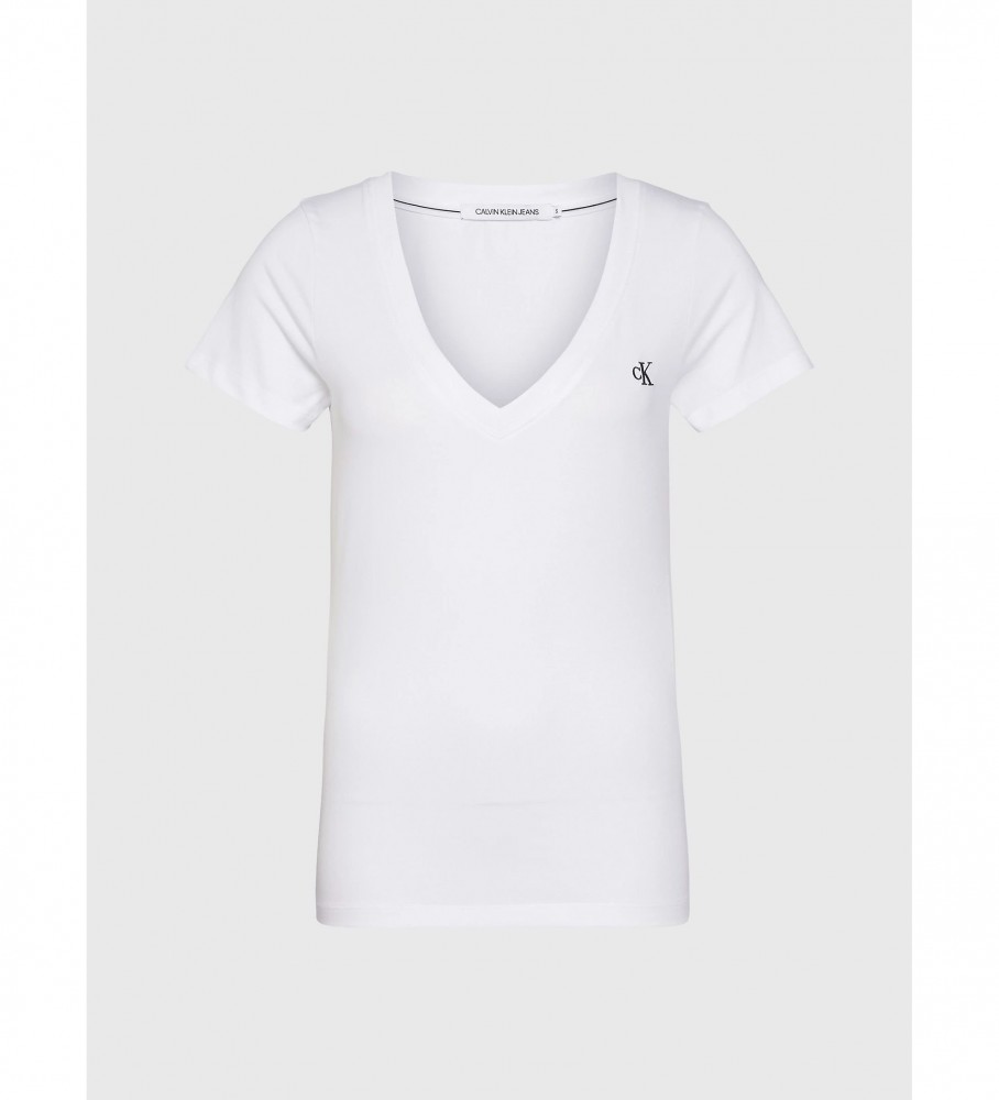 Camiseta Calvin Klein Jeans Slim Fit com Decote em V, Branca