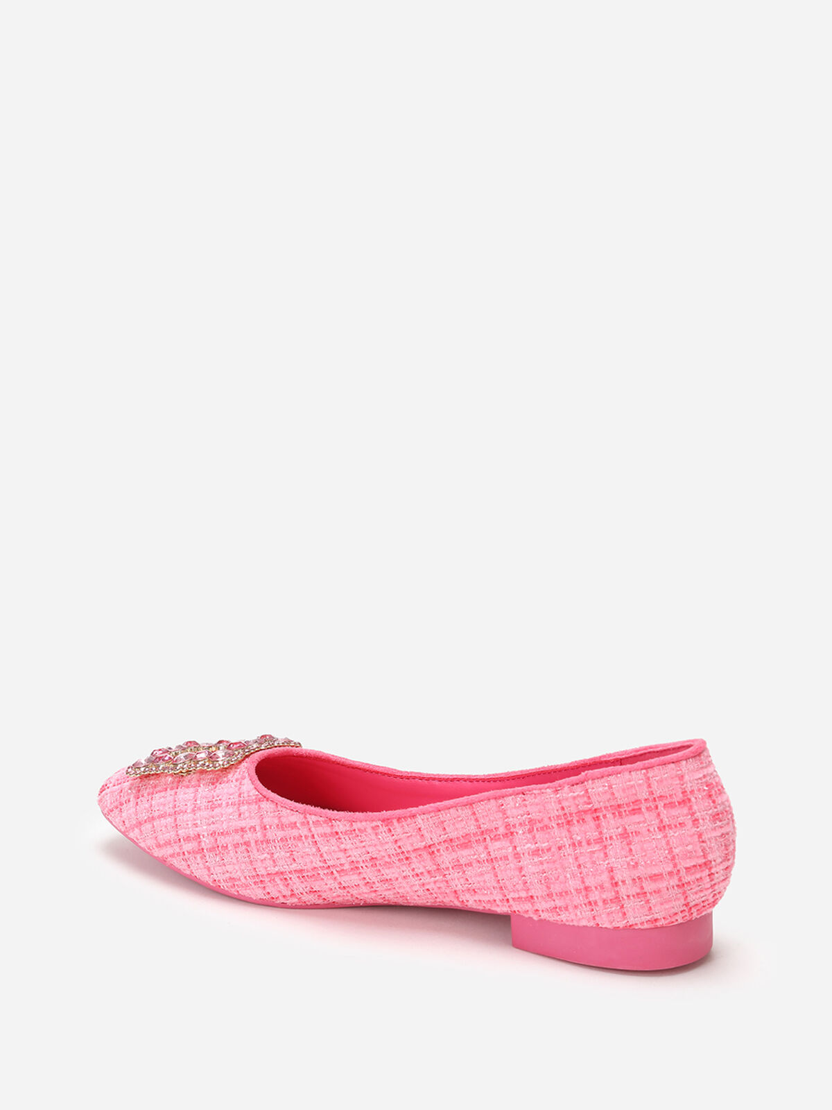 Ballerines en tweed avec bride bijou- Fuchsia