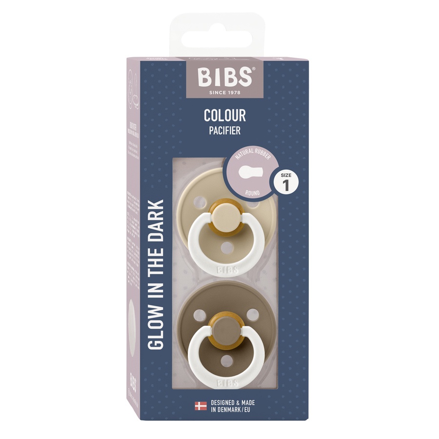 BIBS Pacifier Colour Latex Vanilla Glow/Dark Oak Glow Size 1 2pcs
