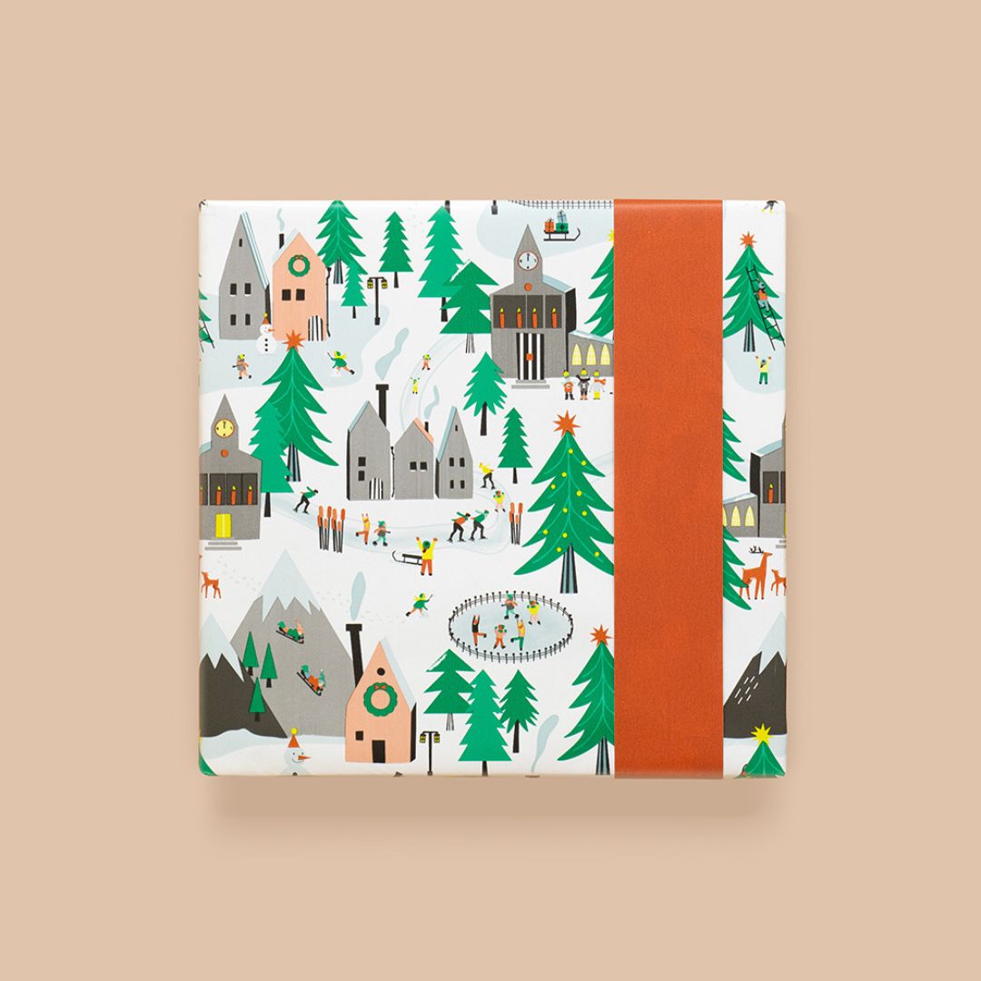 house of products inpakpapier kerstdorp - oranje - 3 m