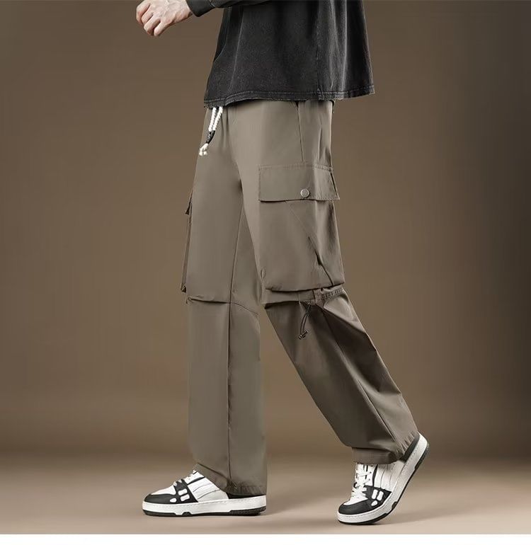 jaywoon - Mid Rise Plain Straight Leg Cargo Pants