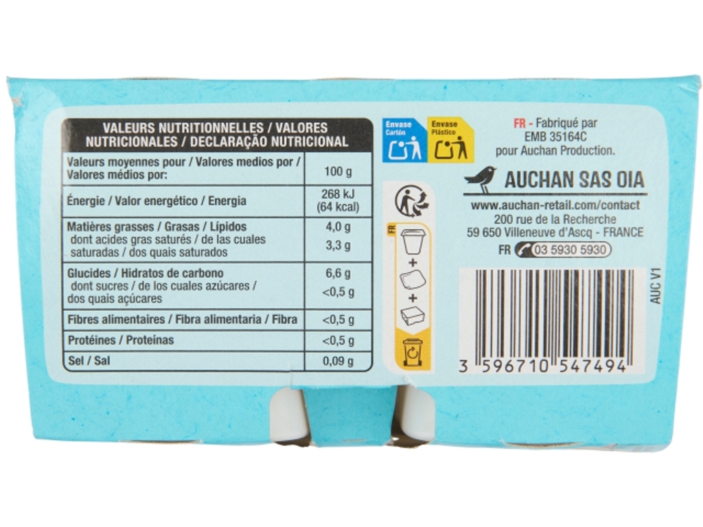 COCOGURTE NATURAL AUCHAN 4X100G