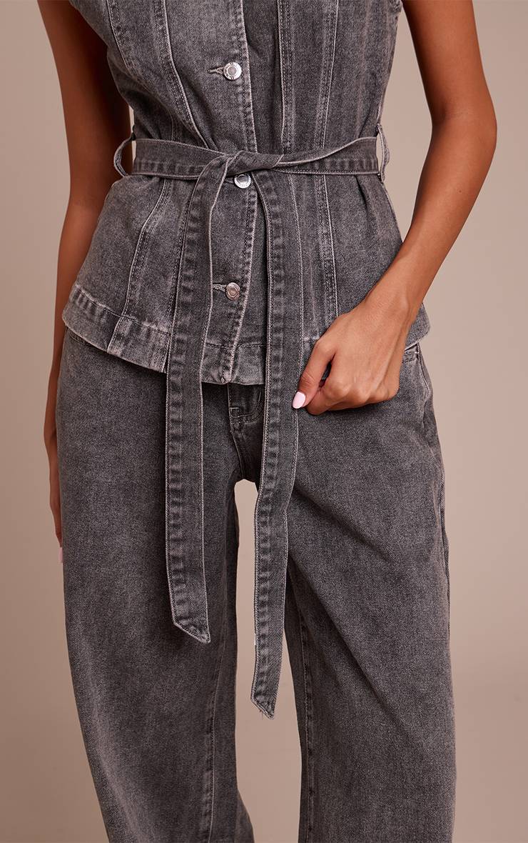 Washed Grey Jean En Denim Large Taille Mi-haute