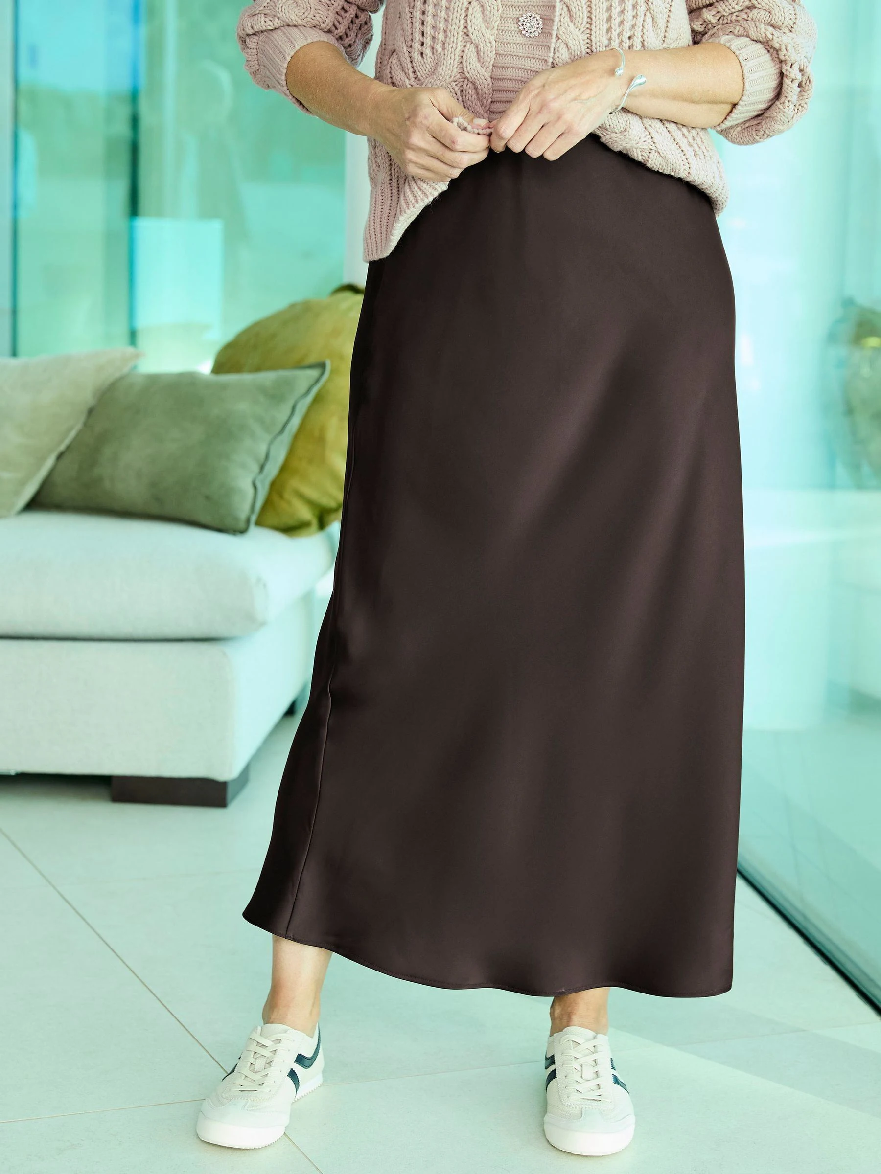 Donkerbruin - Cotton Traders Satin Maxi Skirt