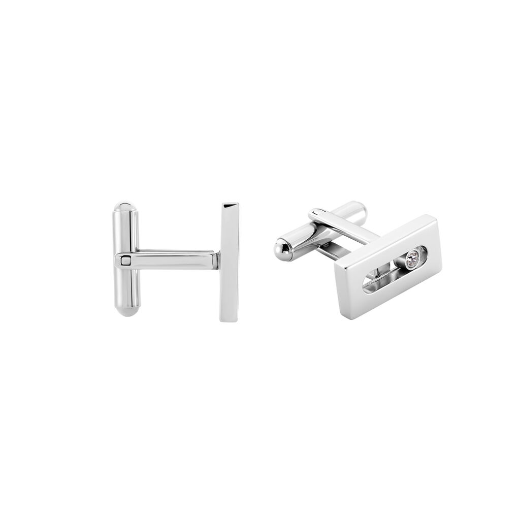 Boutons De Manchette Zeto Acier Blanc Strass