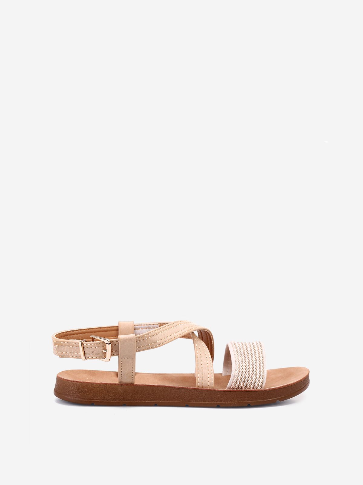 Sandales à brides bi-matières- Beige