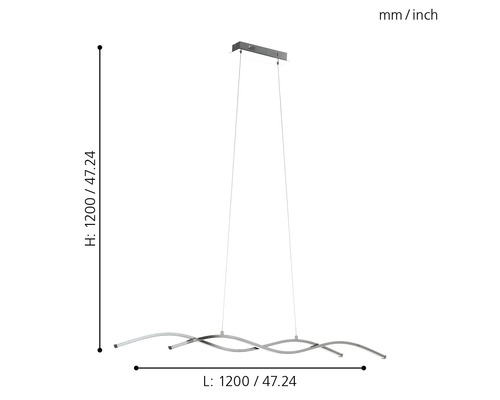 LED hanglamp 14W 1900 lm 3000K HxL 120x120 cm chroom/wit