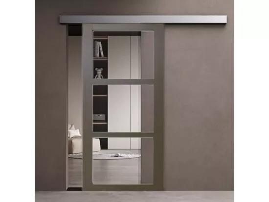 Porte Coulissante Marron Ral7006 Vitrage Transparent H204 X L73 + Rail Alu Et 2 Coquilles Gd Menuiseries