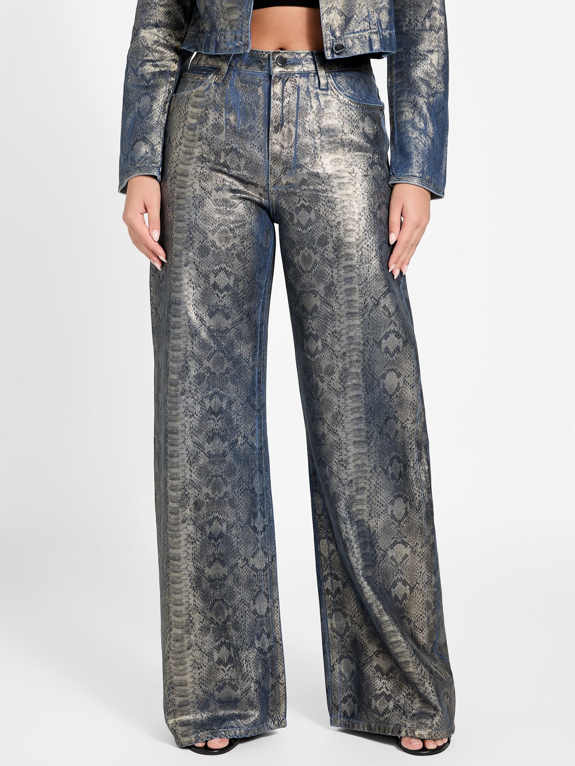 Calça jeans Bellflower com estampa de pele de cobra
