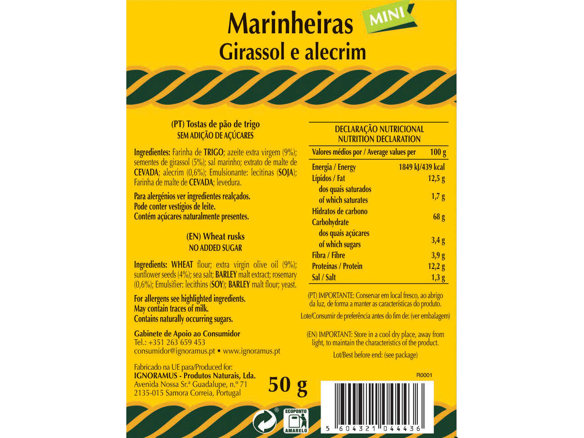 BOLACHAS CEM PORCENTO MINI MARINHEIRAS GIRASSOL 50G