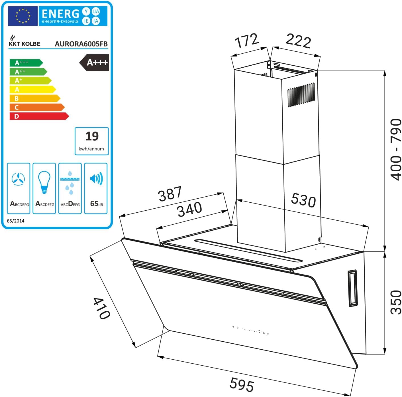 KKT KOLBE A+++ Dunstabzugshaube 60 cm 782 cbm/h Umluft Abluft Kopffrei Wandhaube | Schwarz | Glas | Nachlaufautomatik | Smart WiFi App WLAN | SensorTouch | RGBW LED-Beleuchtung | AURORA6005FB