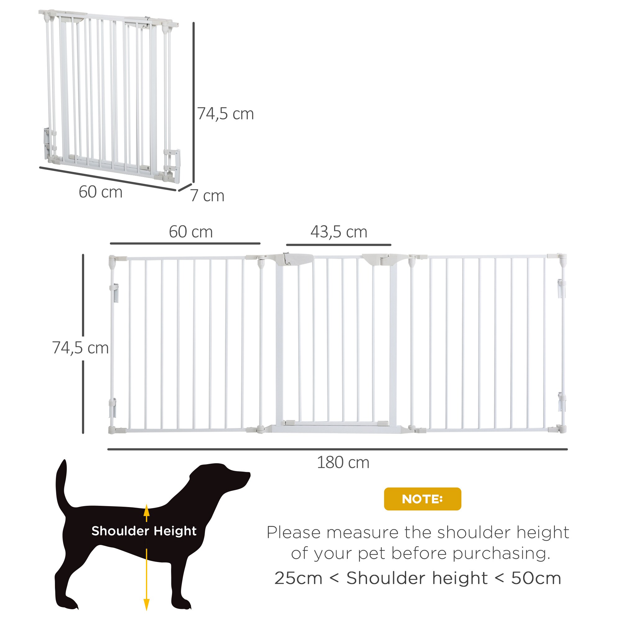 PawHut Absperrgitter  für Hunde weiß 180 x 3 x 74,5 cm (LxBxH)