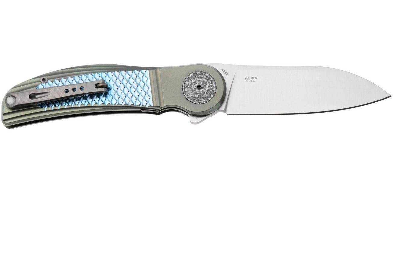 CRKT Monument 4000 Satin M390, Green Titanium Blue Textured Inlay, zakmes, Michael Walker design