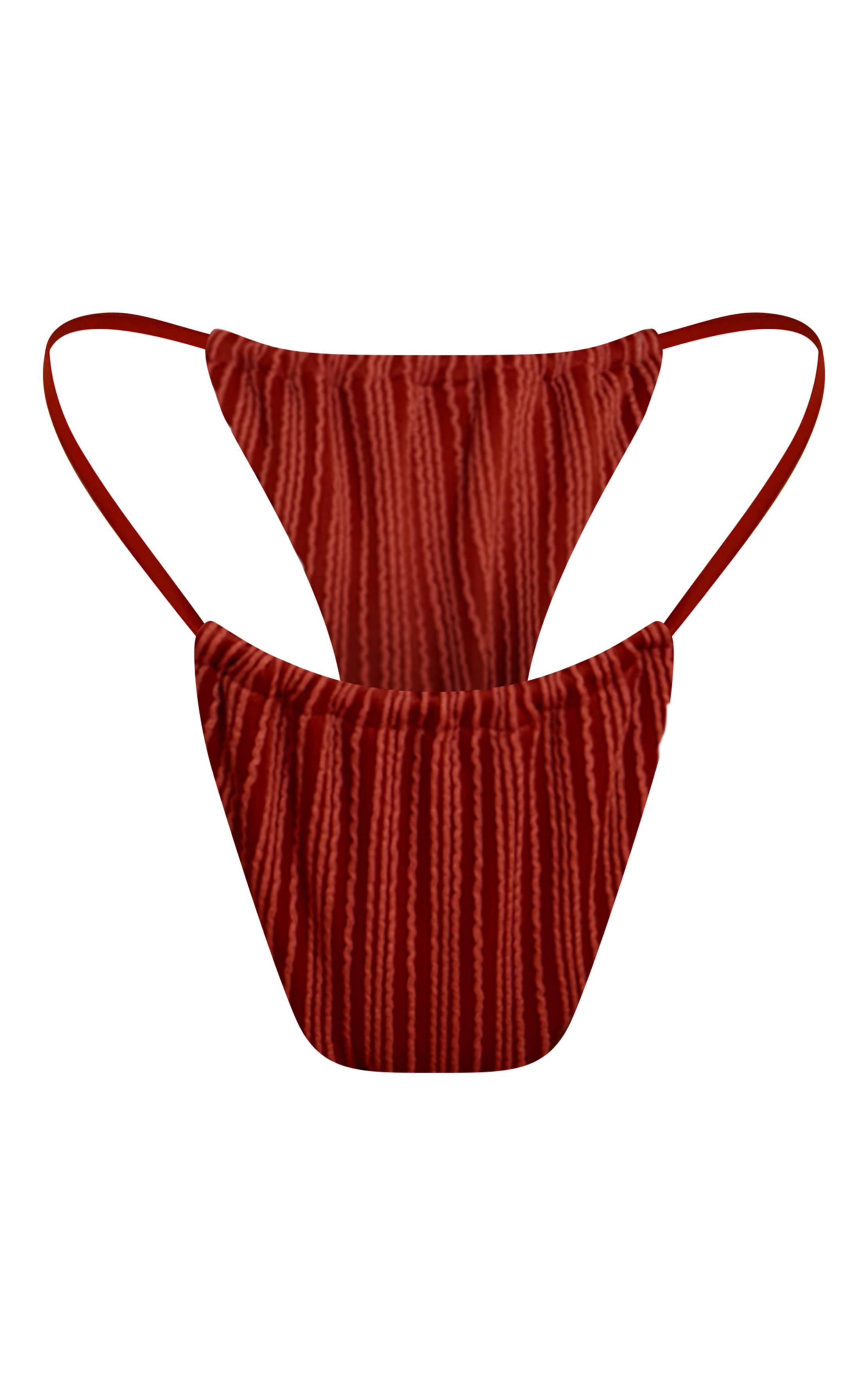 Rouille Bas De Maillot Tanga À Rayures Texturé Avec Bretelles