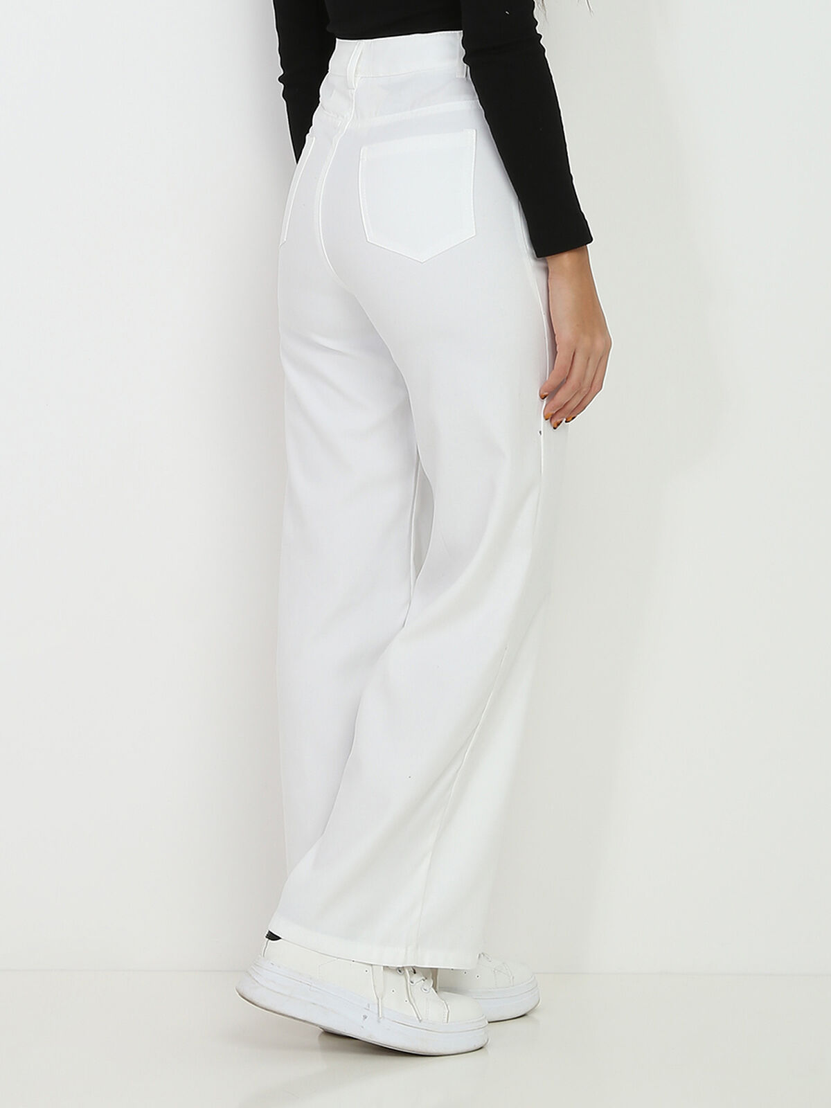 Pantalon large à taille haute- Blanc