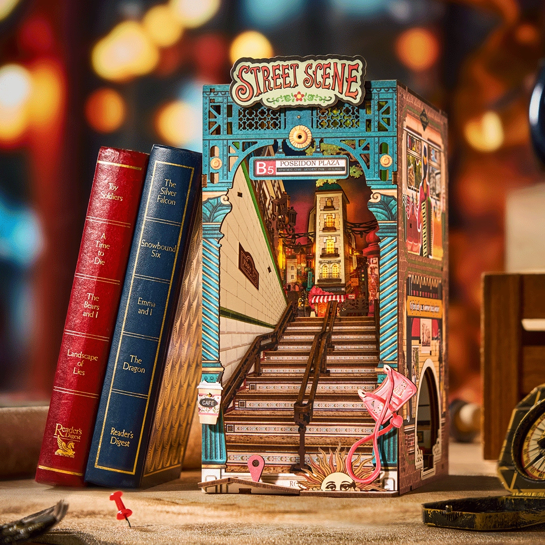 (196-tlg. Set) Rolife Book Nook Modell Bausatz DIY Miniatur City mit Licht Home Deko Buch stütze für Erwachsene (TGB13) - Street Scene